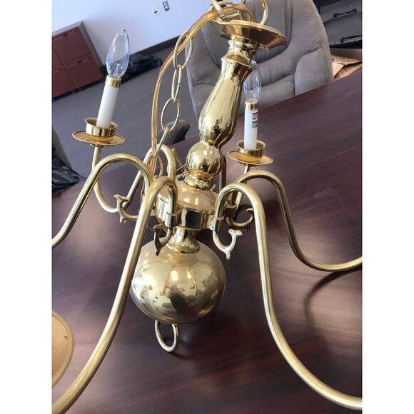 Vintage 1972 Chandelier Solid Brass Gold Ceiling Light Fixture 6 Lights - Picture 6 of 10